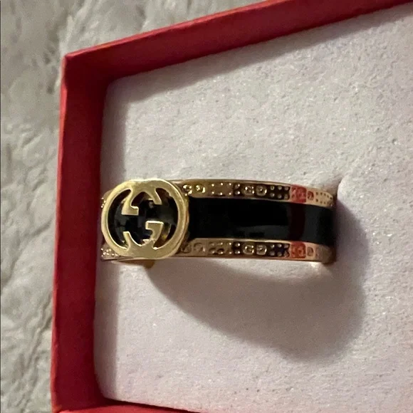 Fashion Jewelry Gold-Tone Stacked Logo Style Ring - Picture 3 of 4